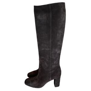 Longchamp Grey Brown Suede Leather Heeled Knee High Boots Womens 40 EU